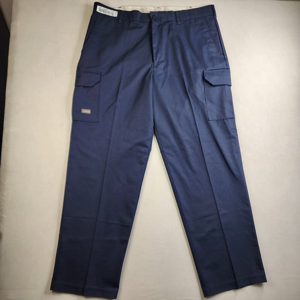 UniFirst SofTwill Mens 38x32 Navy Blue Cargo Pants Work Utility Uniform Durable